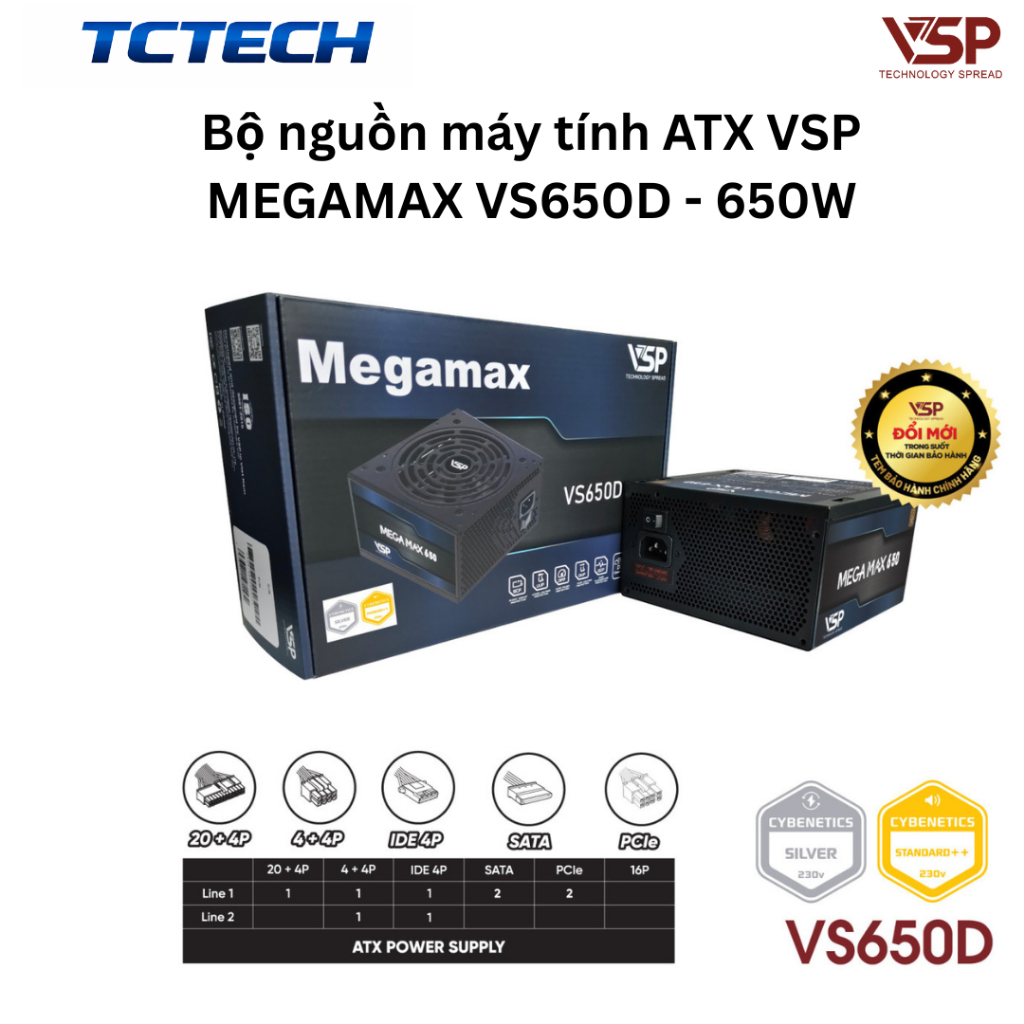Bộ nguồn máy tính ATX VSP MEGAMAX VS650D VS750D - 650W 750W Chính Hãng