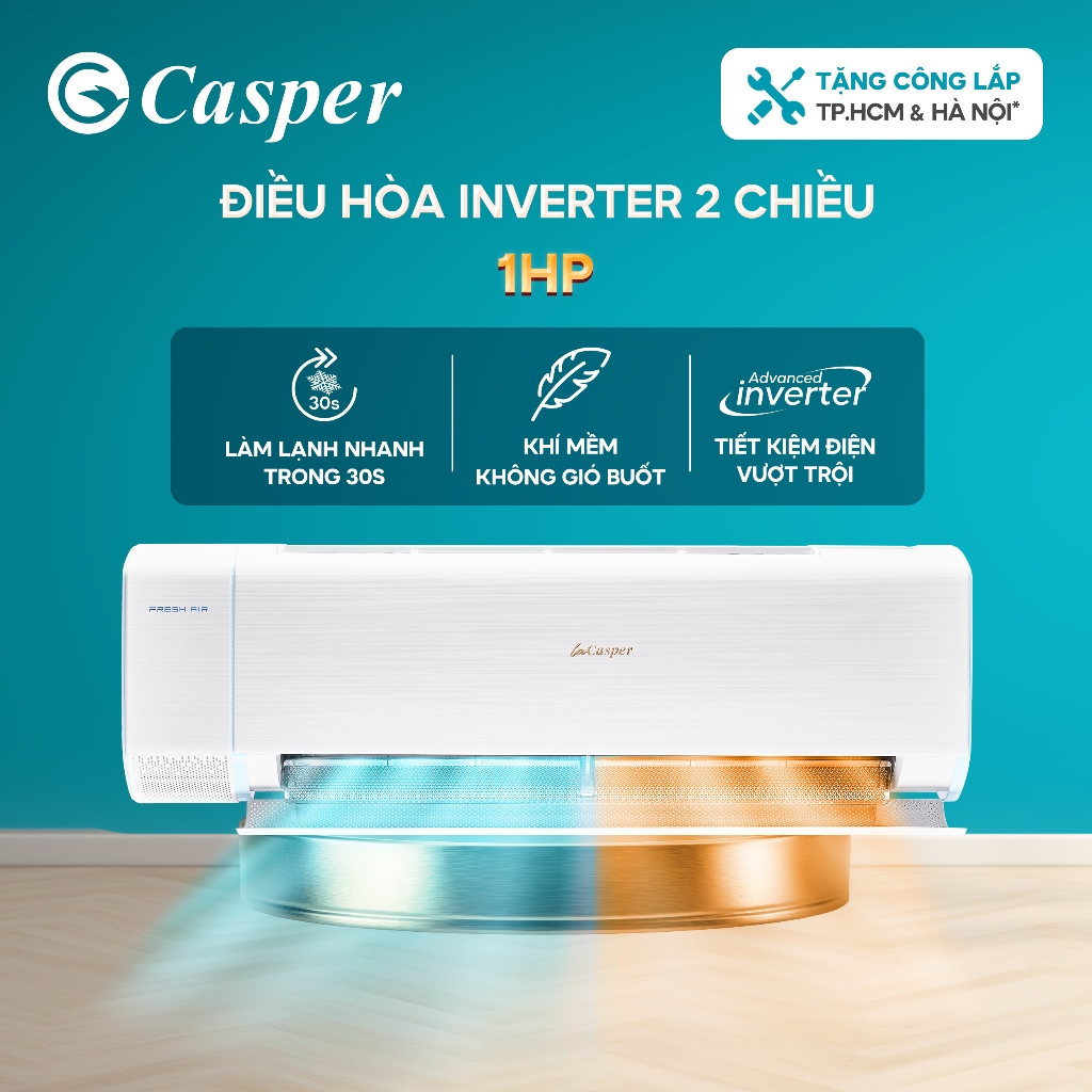 [Shopee - Lắp đặt 0Đ HN HCM] Máy lạnh/ Điều hòa khí tươi Casper Inverter - 2 chiều 9300BTU XH-09IF35