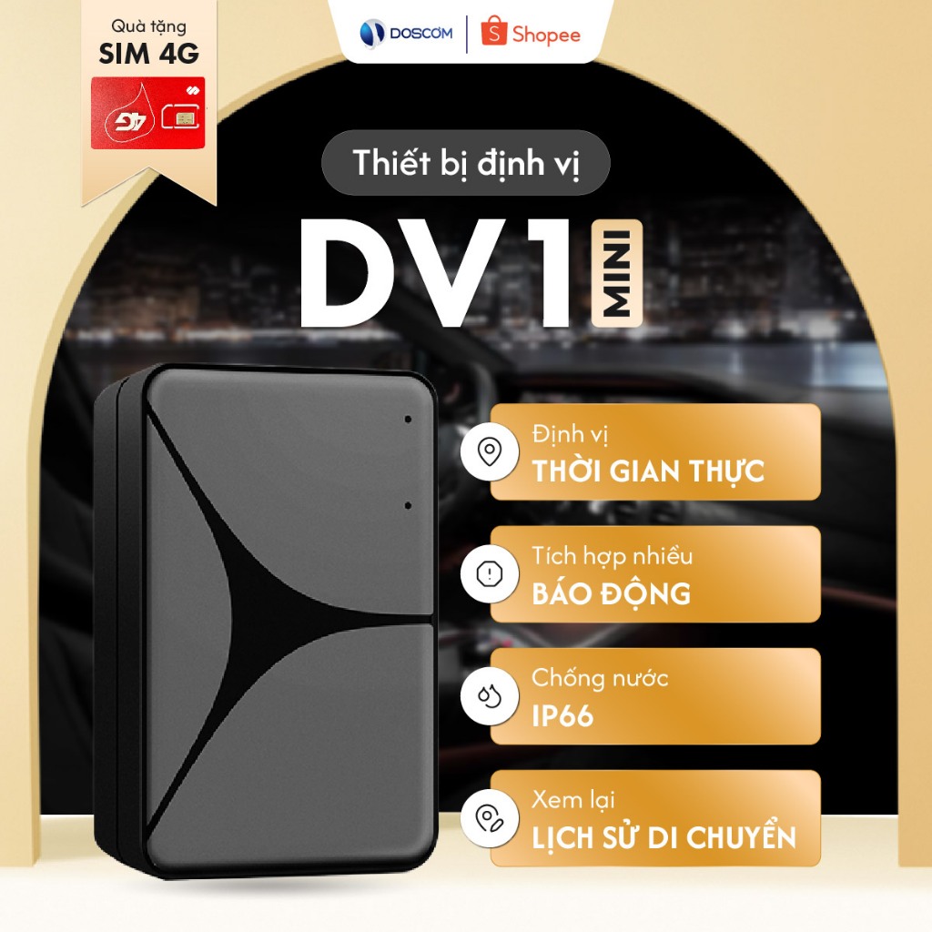 (Bảo hành 12 tháng) Thiết Định Vị GPS Không Dây Doscom DV1 Mini - Sử Dụng Cho Ô Tô, Xe Máy, Pin 12 N