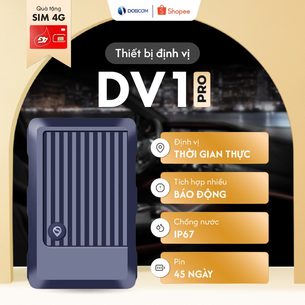 (Bảo hành 12 tháng) Thiết Bị Định Vị GPS 4G Không Dây DV1 Pro Doscom - Tích Hợp Ghi Âm, Theo Dõi Vị 
