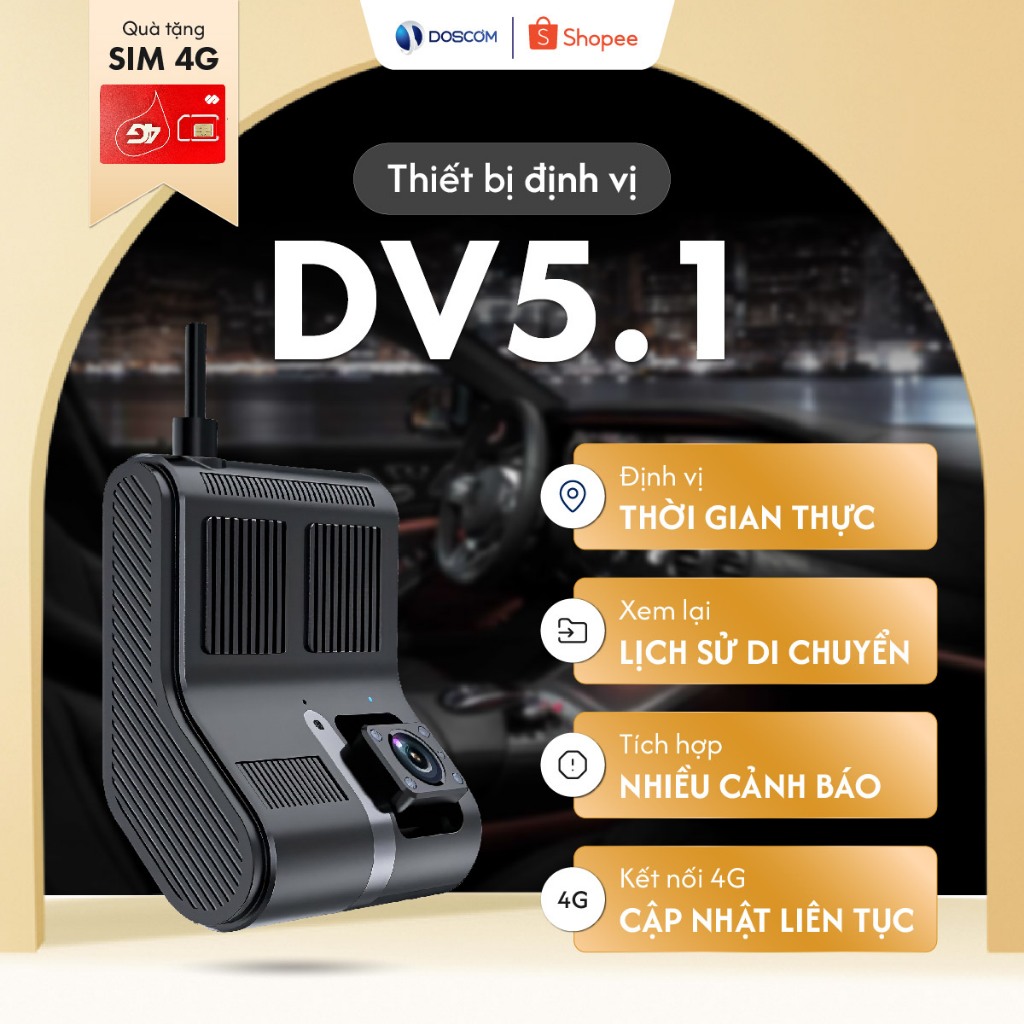 (Bảo hành 12 tháng) Camera Hành Trình 4G Tích Hợp Định Vị GPS DV5.1 Doscom - Định Vị Thời Gian Thực,