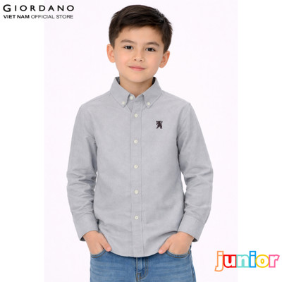 GIORDANO Áo Sơ Mi Trẻ Em Thêu Logo Sư Tử Cotton Oxford Lion Shirt 03044083