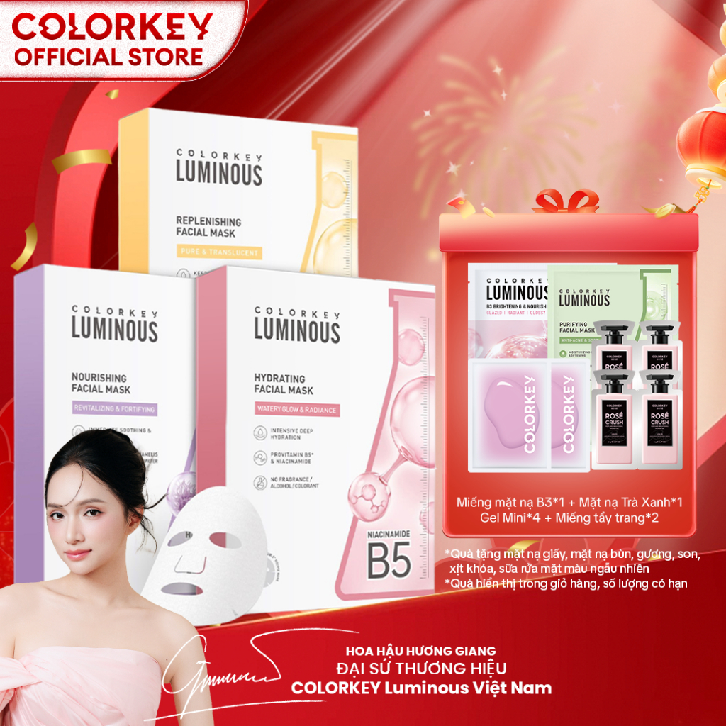 [LIVE] Combo 3 Hộp 3 Màu Mặt Nạ Giấy COLORKEY LUMINOUS Giúp Cấp Ẩm Hỗ Trợ Phục Hồi Làn Da 25ml/miếng