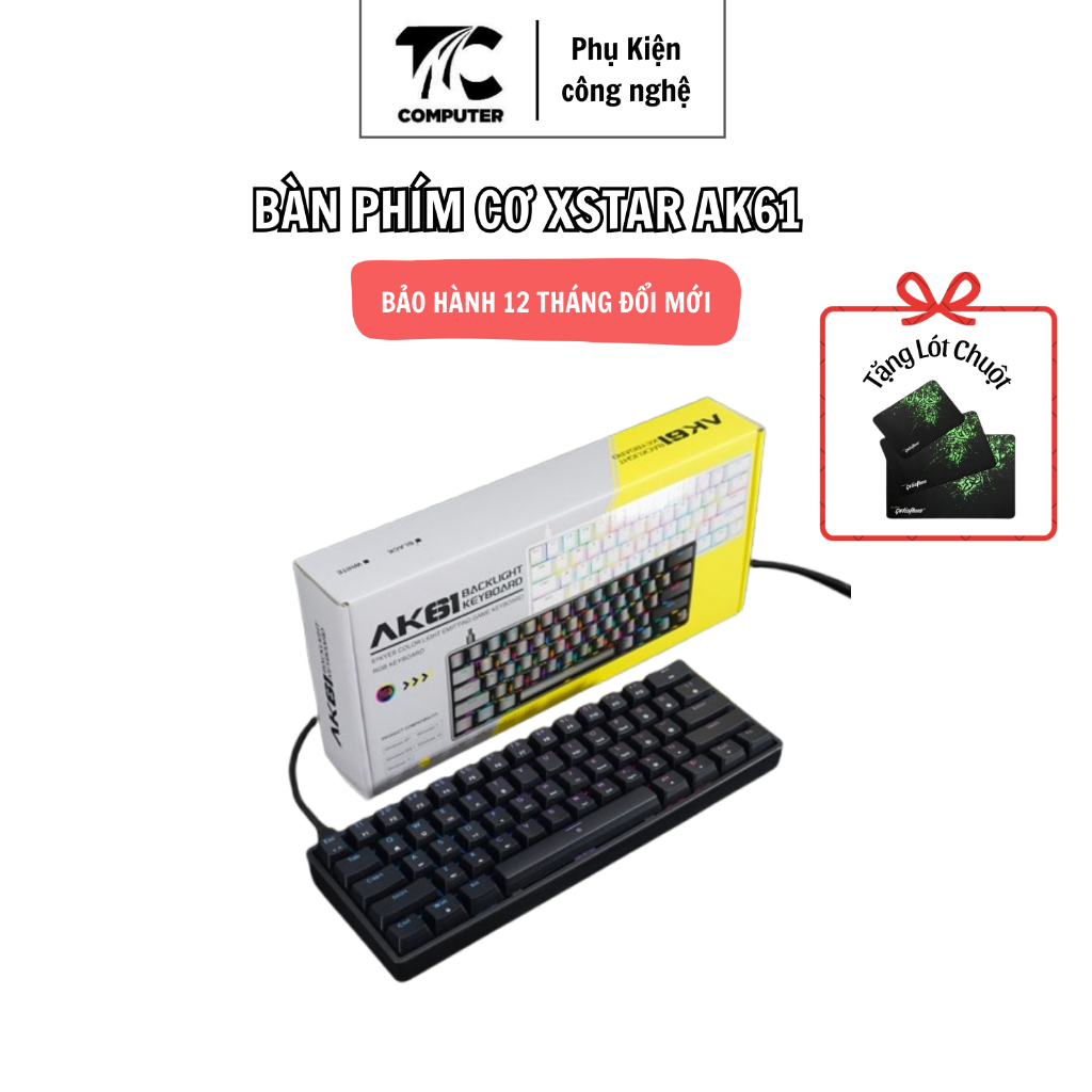 Bàn Phím Cơ Xstar AK61 Red Switch LED RGB, 61 Phím Mini  Kết Nối Type C Bảo Hành 12 Tháng