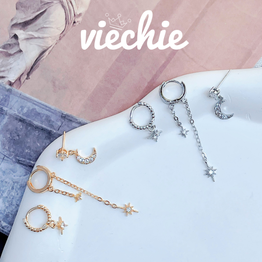 Set khuyên tai bông tai Urban Drops trăng & sao đá zircon tòn ten VIECHIE E0203