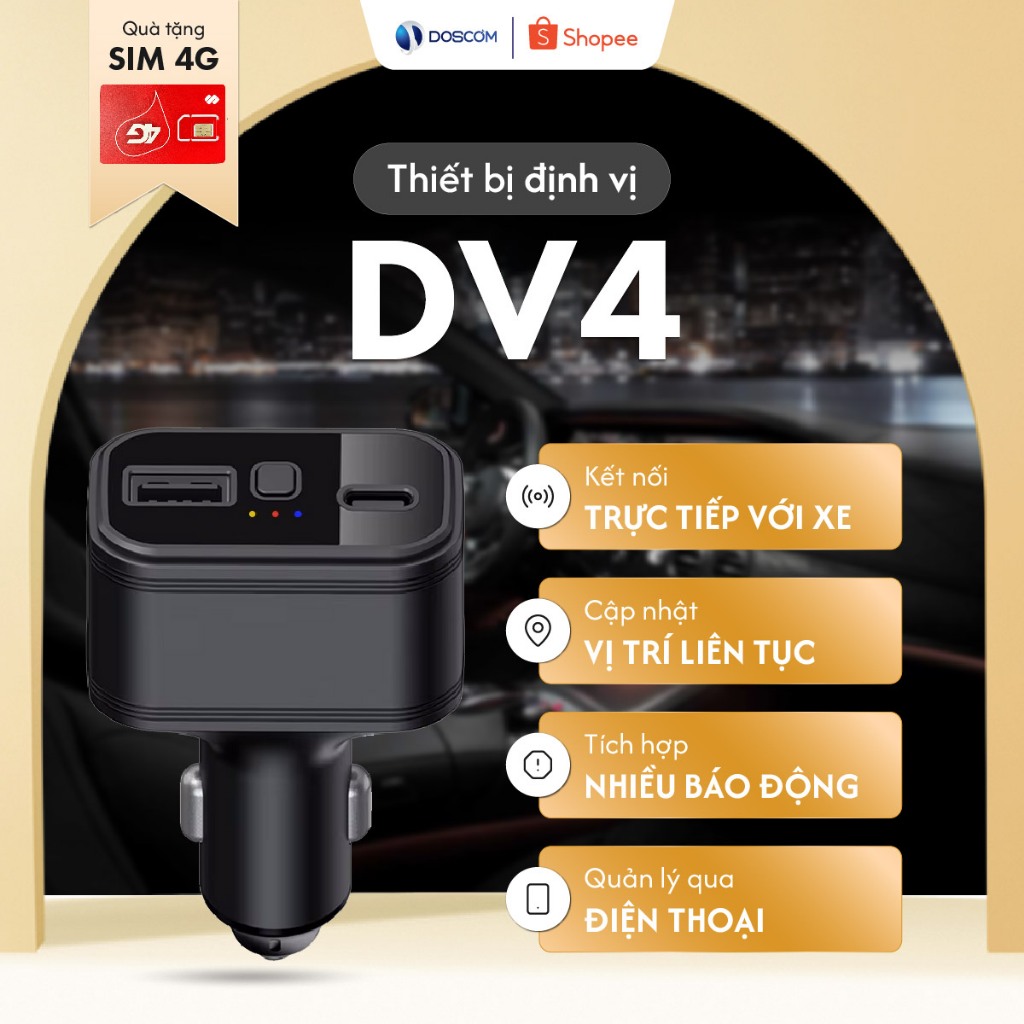(Hỏa tốc - HN) Thiết Bị Định Vị Ô Tô Dạng Tẩu Thuốc Doscom DV4 - Tích Hợp Định Vị GPS Theo Thời Gian