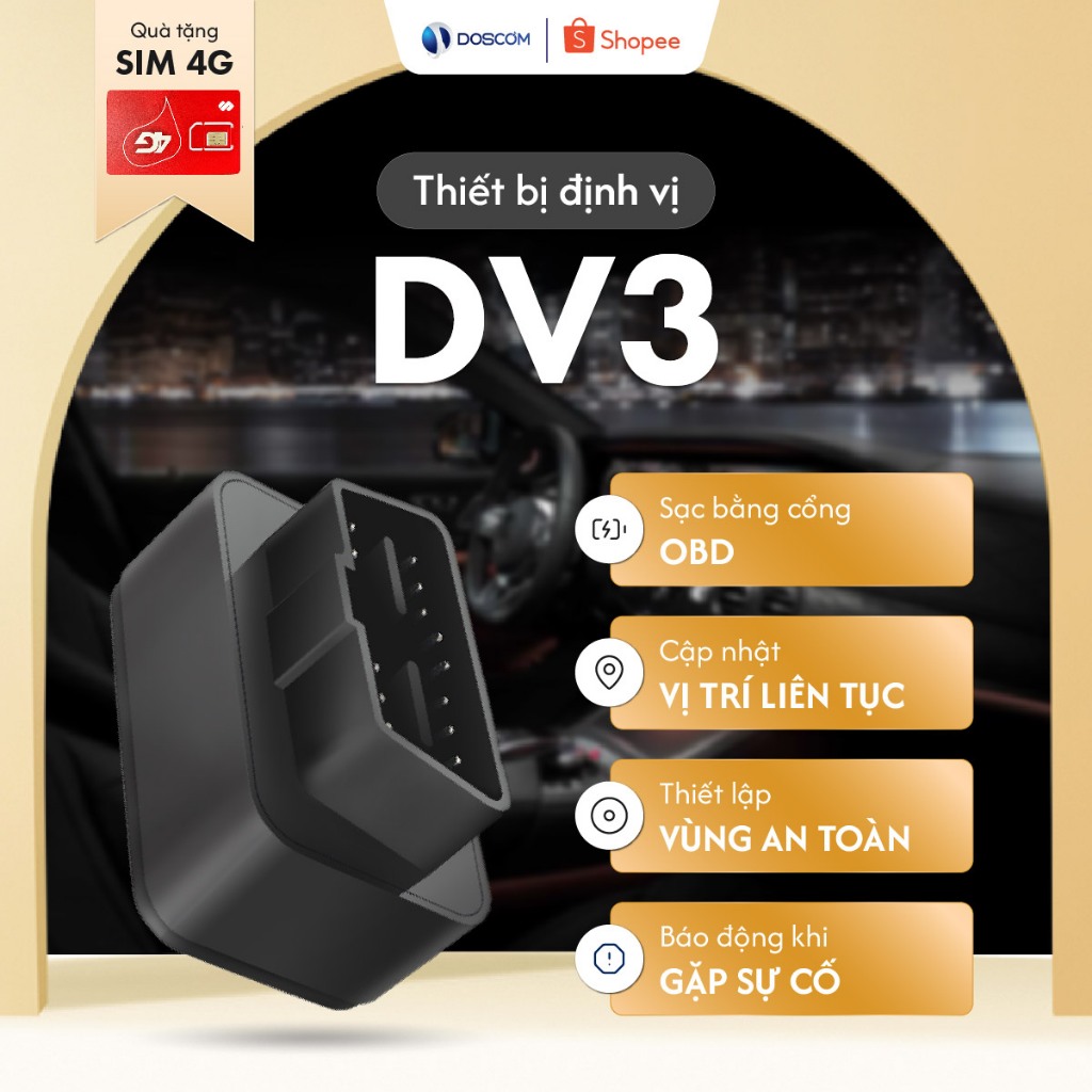 Đinh vị OBD Ô Tô Doscom DV3 Sử Dụng Sim 4G - Thiết Bị Định vị GPS Cắm Trực Tiếp Trên Ô Tô