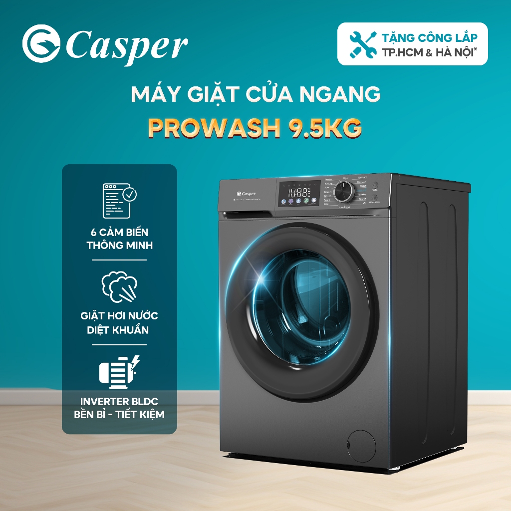 [Shopee - Lắp đặt 0Đ HN HCM] Máy giặt cửa ngang Casper Inverter 8KG/ 9.5KG/ 10.5KG/ 12.5KG - WF-D95V