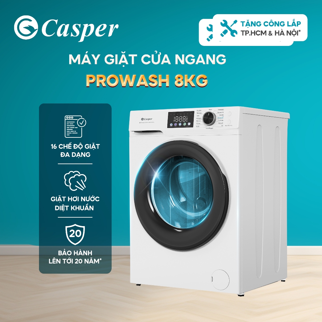 [Shopee - Lắp đặt 0Đ HN HCM] Máy giặt cửa ngang Casper ProWash 8KG WF-D8VWR1 - Chính hãng - Bảo hành