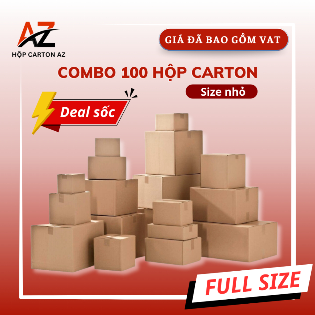 [Combo 100] Hộp Carton AZ Đầy Đủ Size – Thùng Giấy Đóng Hàng ( Giá Đã Bao Gồm VAT )