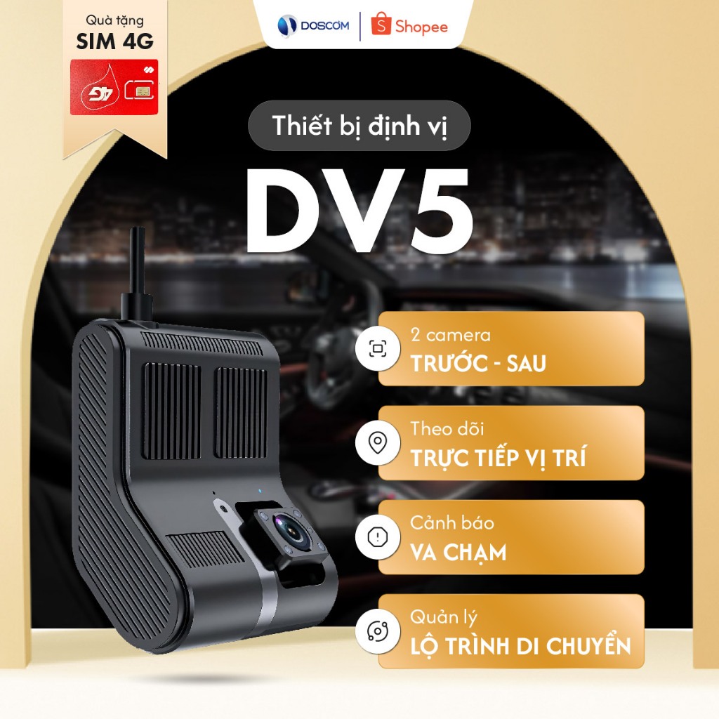 Camera Hành Trình 2 Mắt Doscom DV-5 Tích Hợp Định Vị GPS - Sử Dụng Sóng 4G