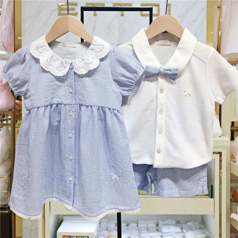 Bộ quần áo cộc nơ xanh và váy remake Ettoi(remake) phong cách hàn quốc cho bé(sẵn 110)