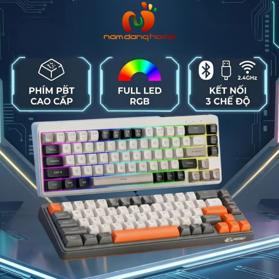 Bàn Phím Giả Cơ FreeWolf M68 - Bàn Phím Gaming Không Dây Kết Nối Đa Năng Có Pin Sạc