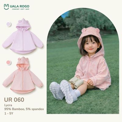 Áo chống nắng cho bé Ualarogo 1-5 tuổi vải Lycra co giãn mềm mại bo chun khoá kéo có mũ UR 060