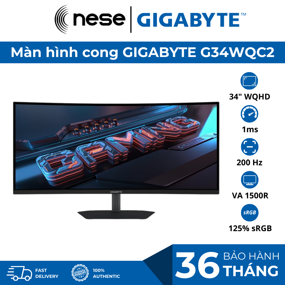 Màn Hình Cong UltraWide Gigabyte G34WQC2 34" VA 1500R WQHD 200Hz 1ms 125% sRGB 450nits |