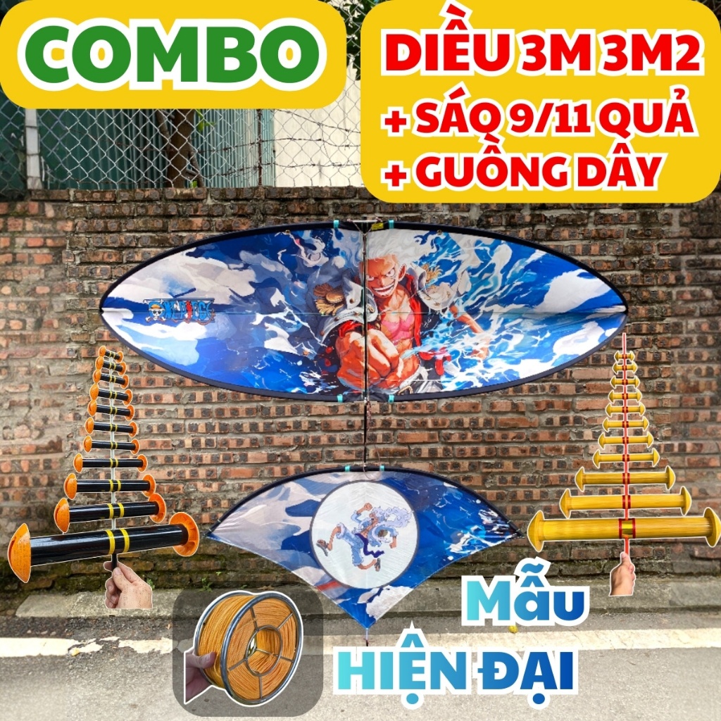 Combo diều 3m 3m2 mẫu HIỆN ĐẠI - Sáo 9/11 quả + Dây