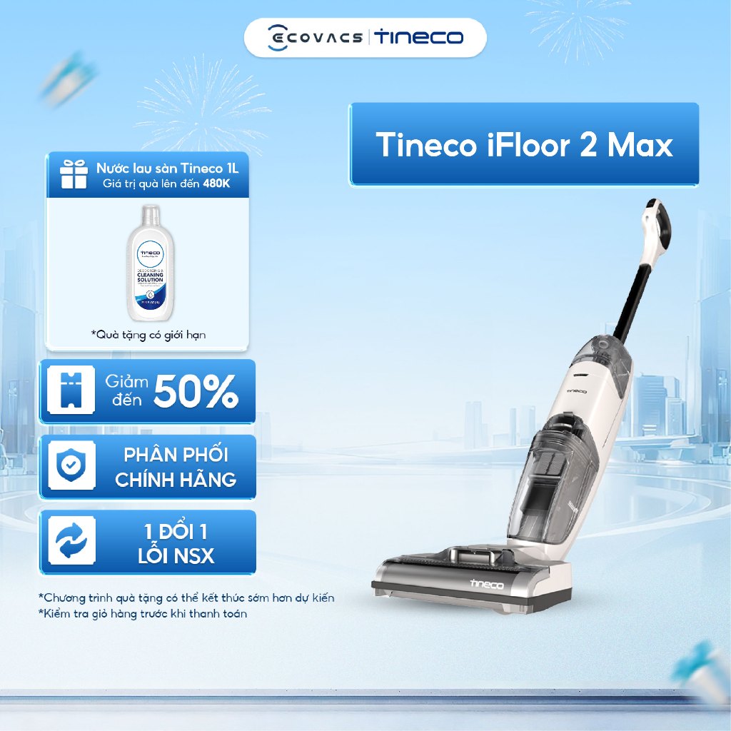 Máy hút bụi lau sàn không dây Tineco iFloor 2 Max - Thời gian hoạt động 22 phút - Tự động làm sạch c