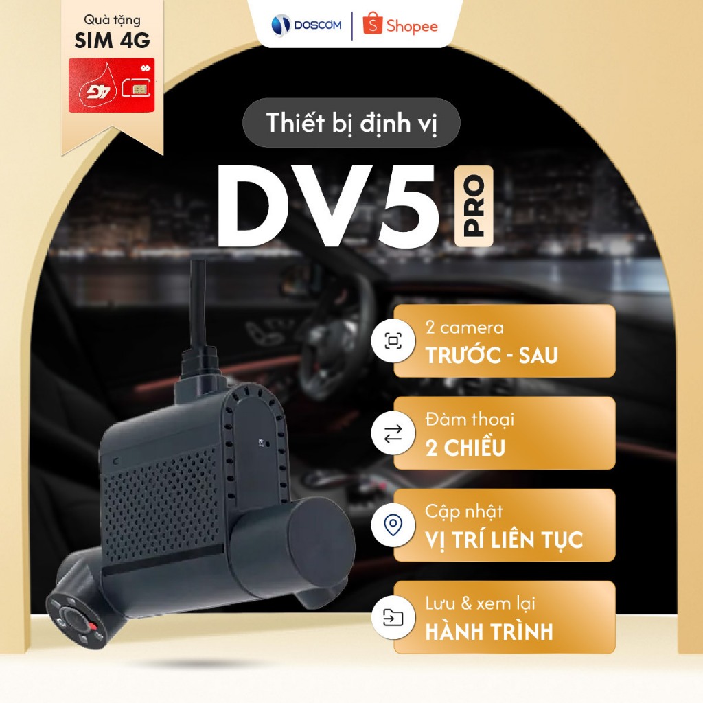 (Tặng Sim 4G) Camera Hành Trình 4G Tích Hợp Định Vị GPS Doscom DV5 Pro - Trang Bị 2 Mắt