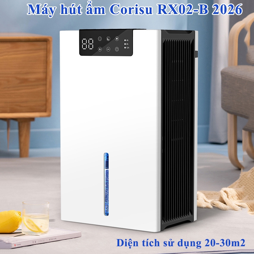 Máy hút ẩm kèm lọc không khí 2.5L Corisu RX02-B Màn hình Led Hiển thị độ ẩm mini, độ ồn thấp
