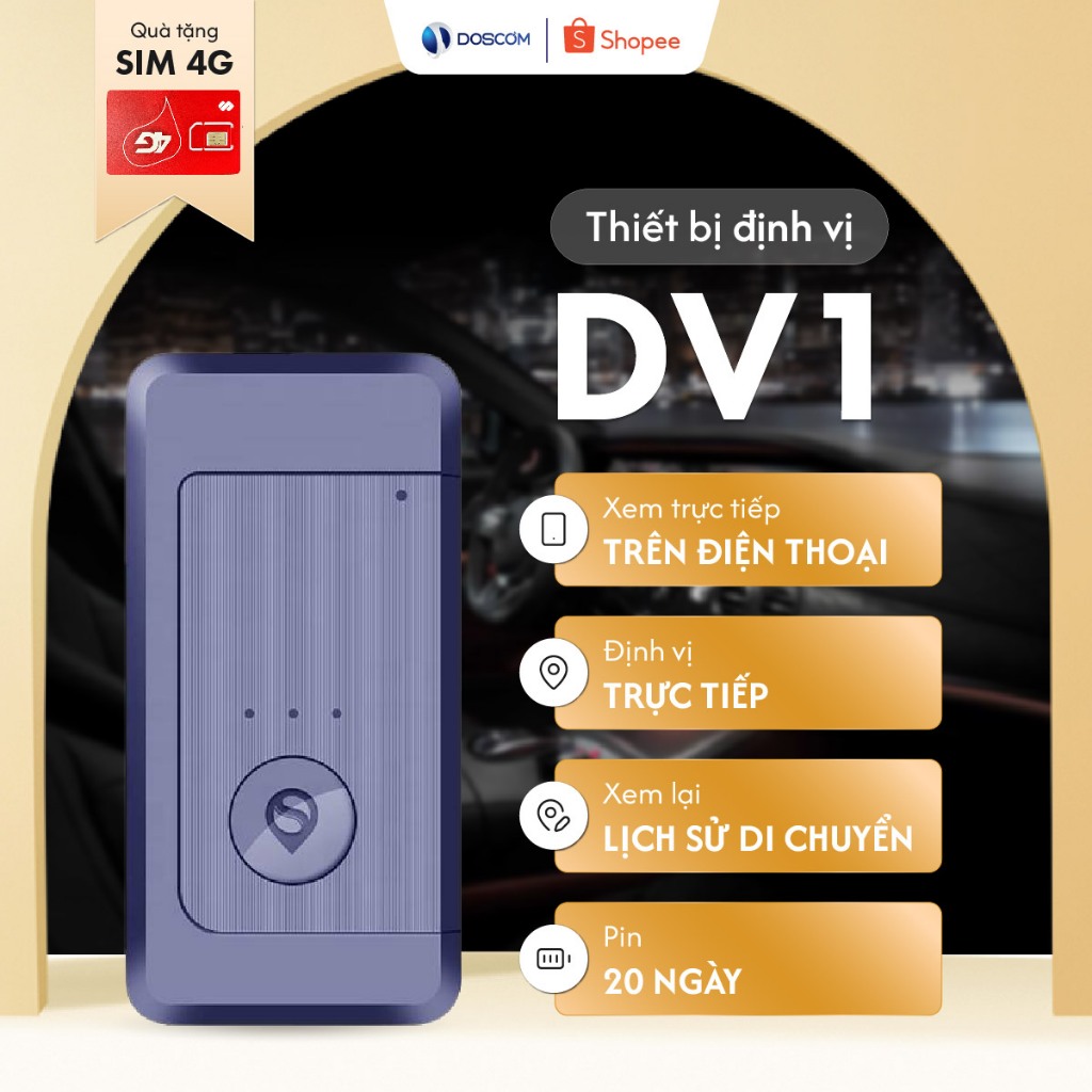 Thiết Định Vị GPS Không Dây Di Động Doscom DV1 - Tích Hợp Nhiều Chế Độ Báo Động
