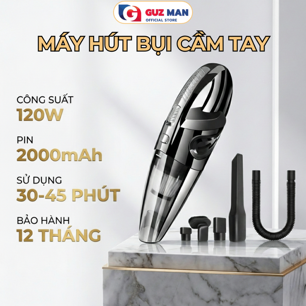 [THẺ TRÚNG THƯỞNG] Máy Hút Bụi Cầm Tay Mini, Máy hút bụi Ô Tô,Gia Đình Công suất 120W không dây Pin sạc tiện lợi