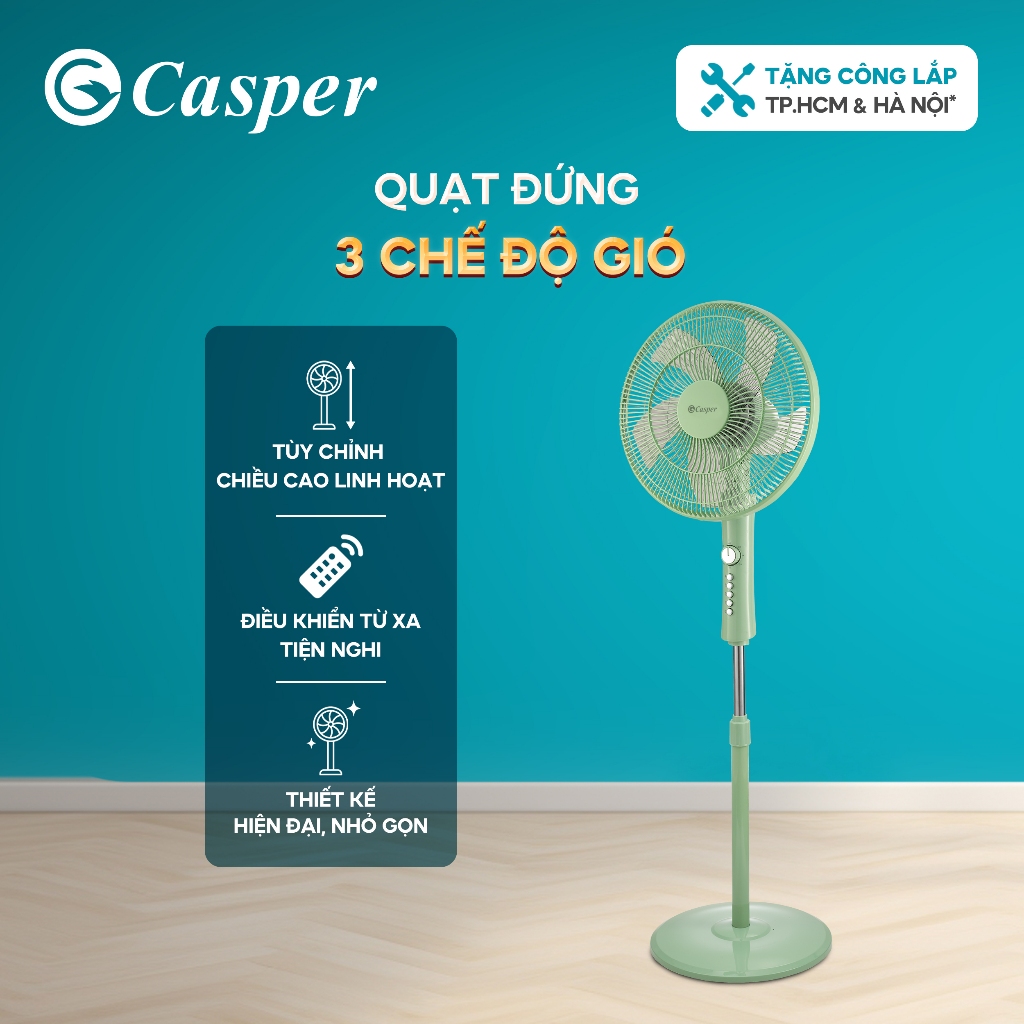 [KHÔNG GIAO MIỀN TRUNG] Quạt cây đứng Casper F-E16G1 với 4 tốc độ gió, điều chỉnh độ cao - Bảo hành 