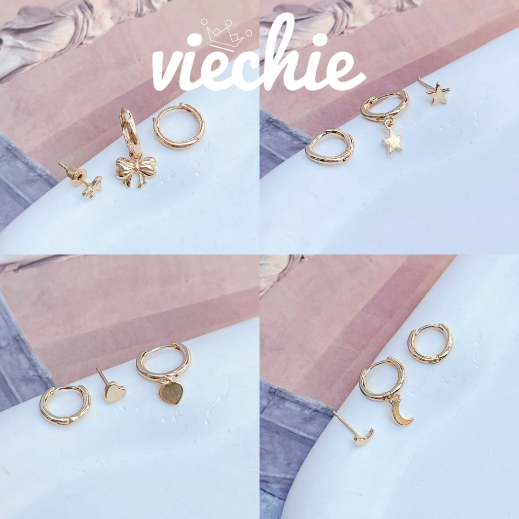 Set khuyên tai bông tai Urban Drops mix đá zircon tòn ten VIECHIE E0207