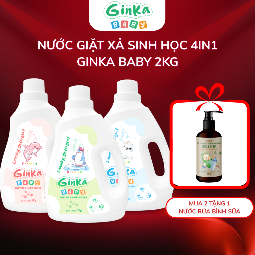 [CHỨNG NHẬN AN TOÀN] Nước giặt xả enzyme sinh học 4in1 GINKA dành cho trẻ sơ sinh và trẻ nhỏ 2KG