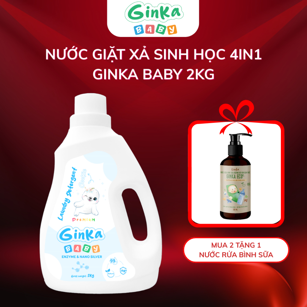 Nước giặt xả sinh học em bé 4in1 GINKA (Cookie) - Đạt Chứng nhận an toàn cho da và hô hấp
