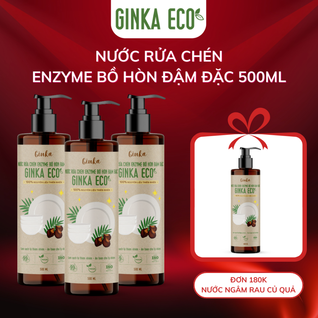 Nước rửa chén enzyme bồ hòn đậm đặc GINKA ECO 500ml - 80% enzyme bồ hòn lên men tự nhiên