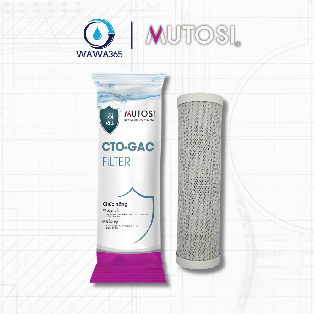 Lõi Lọc Nước Số 2 CTO-GAC | Chính hãng Mutosi | Lõi Lọc Thô không kèm cốc | Lọc mùi, Clo, bảo vệ màn