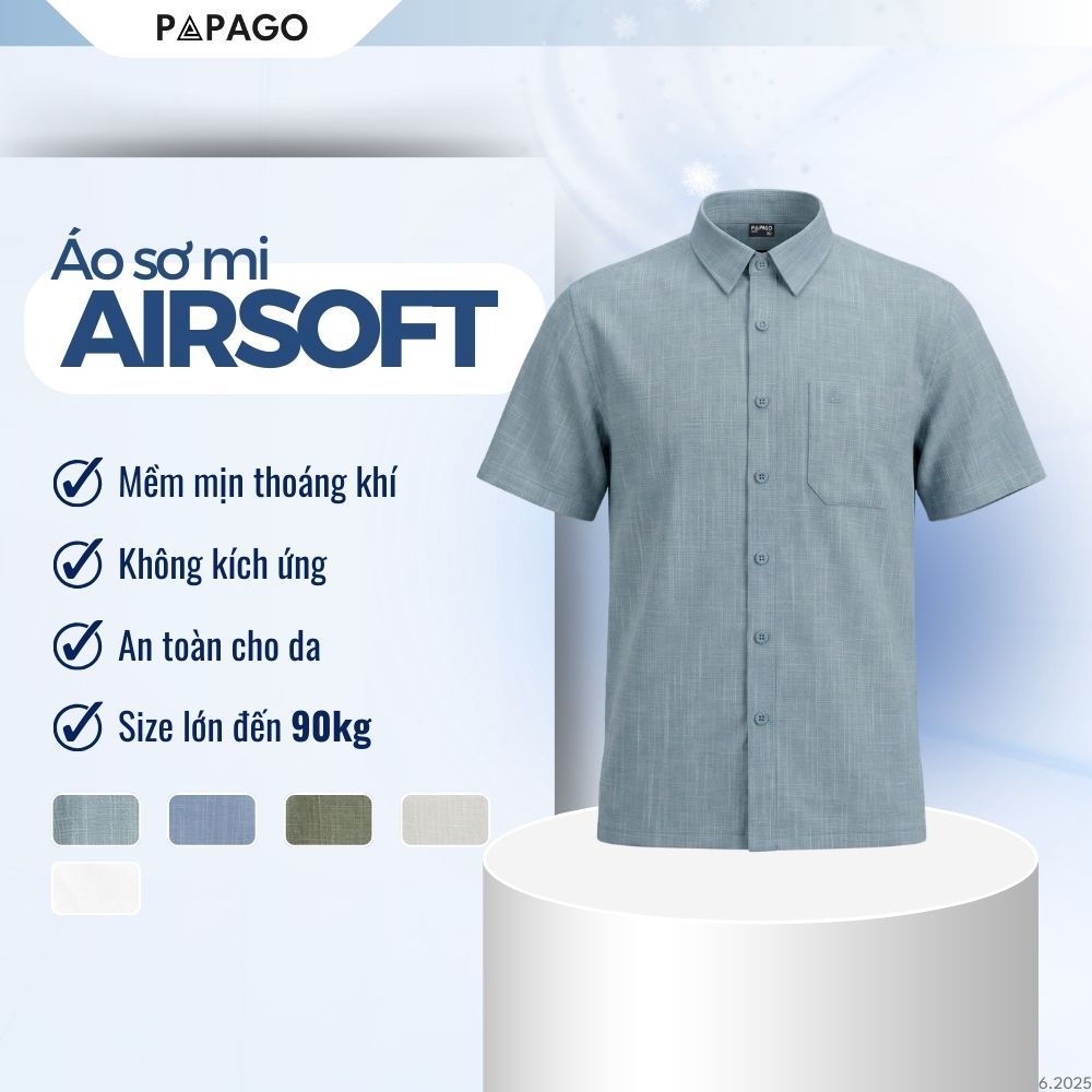 [HOT] Áo Sơ Mi Nam Trung Niên Thêu Logo PAPAGO Tay Ngắn Lai Ngang - P25SNTT003