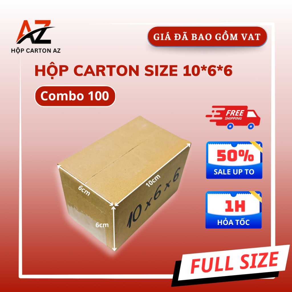[Combo] Hộp Carton AZ 10x6x6cm – Thùng Giấy Đóng Hàng ( Giá Đã Bao Gồm VAT )
