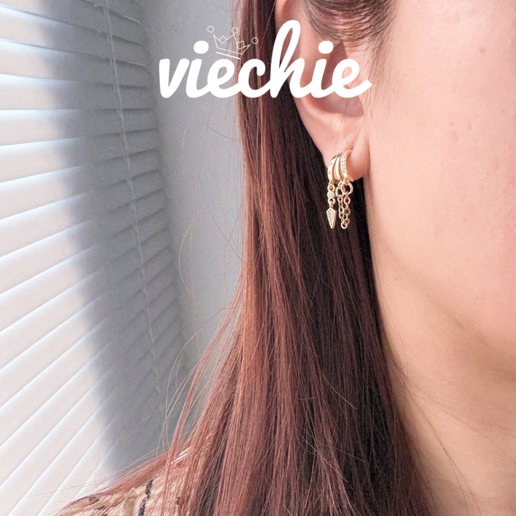 Khuyên tai bông tai Urban Drops xích đá zircon tòn ten VIECHIE E0208