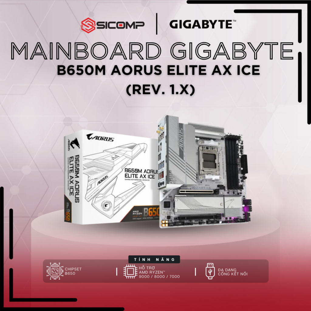 [ FV] MAINBOARD GIGABYTE B650M AORUS ELITE AX ICE DDR5, NEW 100%, BH 36T CHÍNH HÃNG