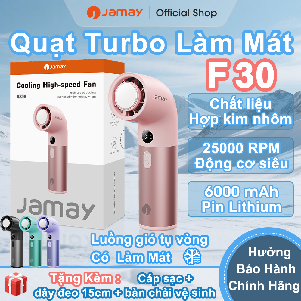 JAMAY Quạt cầm tay Làm lạnh Luồng gió tụ vòng Chất liệu hợp kim nhôm Kiểu dáng ống nước LED F30