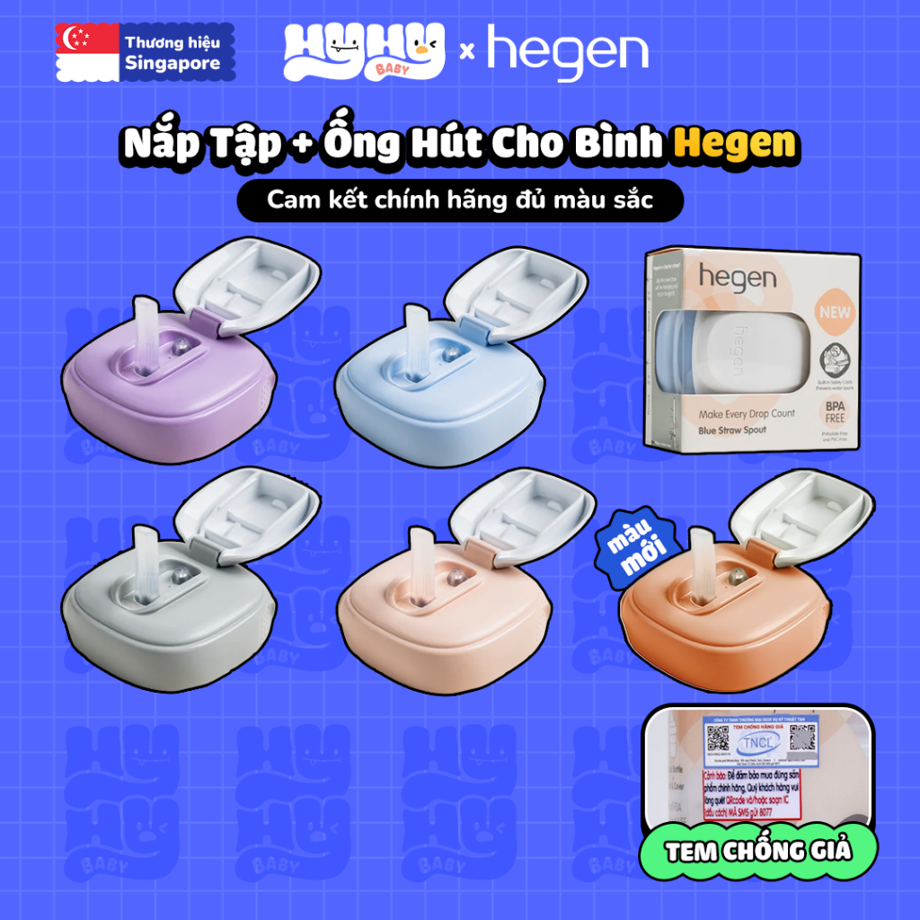 Bộ Phụ Kiện Bình Tập Uống Hegen Cho Bé – Nắp + Ống Hút Thay Thế Bình Sữa Hegen Chống Sặc