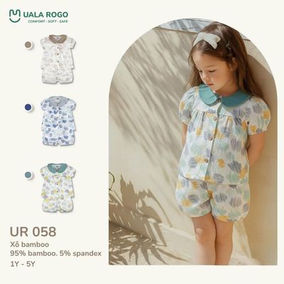 Bộ quần áo bé gái Ualarogo cộc tay 1-5 tuổi cổ sen vải xô Sợi tre Bamboo mềm mại thoáng mát UR 058