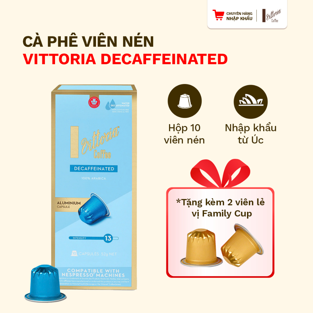 Viên nén cafe Vittoria Decaffeinated, Cà phê viên nén thơm ngon, đậm vị Ý