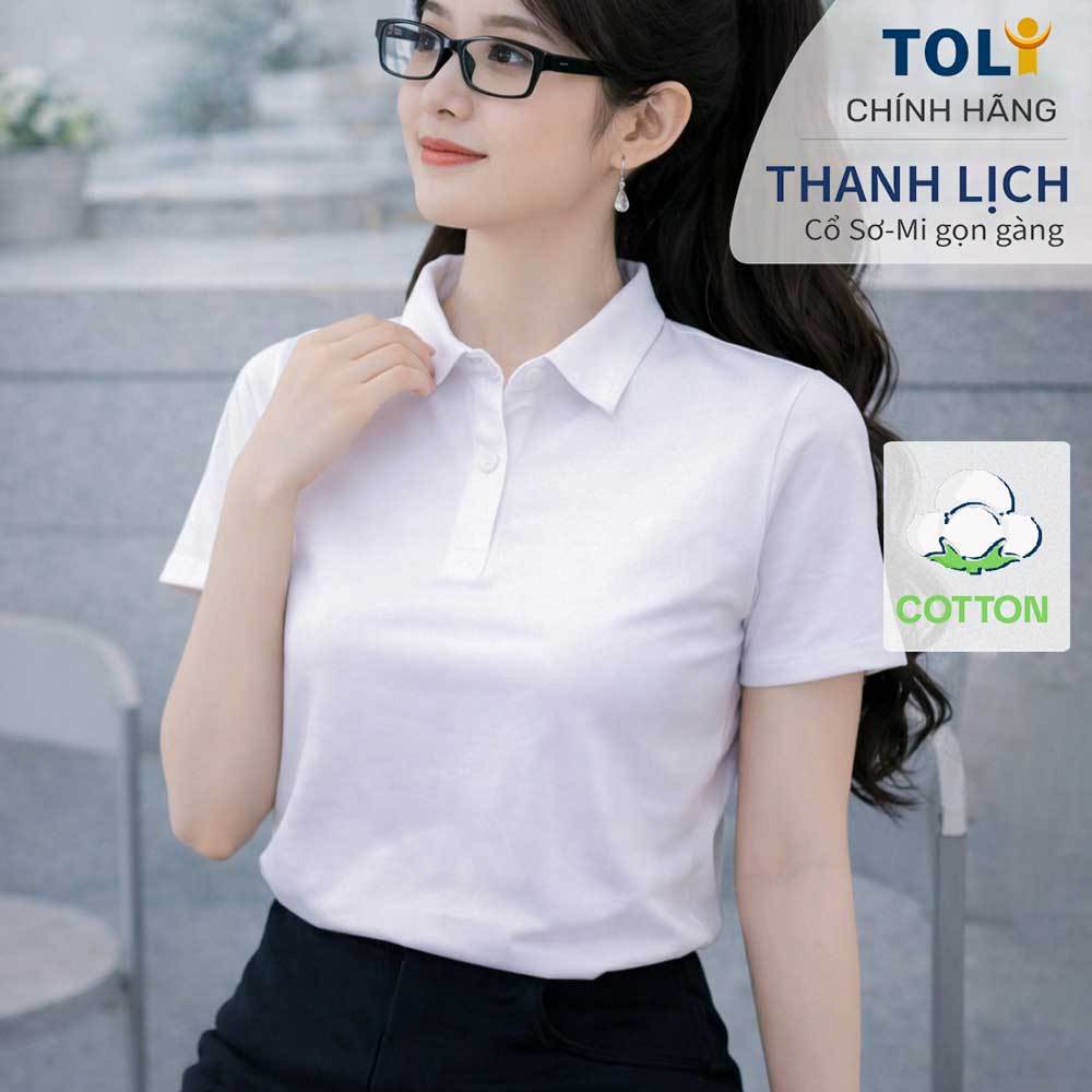 Áo polo nữ TOLI PLM10 – Cotton mềm, form suông thanh lịch, cổ sơ-mi gọn gàng, mặc đi làm & mỗi ngày