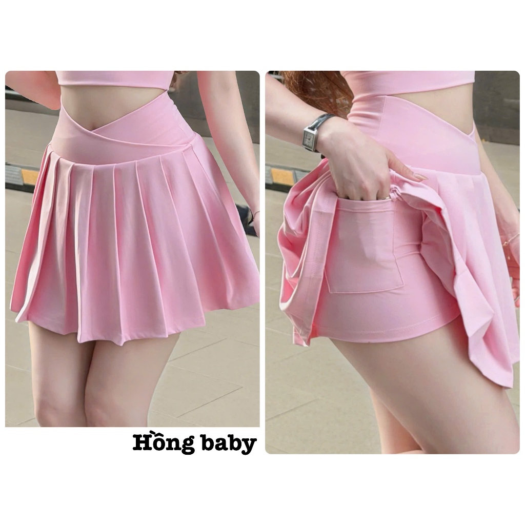 Chân Váy Tennis 2 Lớp Xếp Ly, Cạp Chéo Đi Tập Cầu Lông, Aerobic