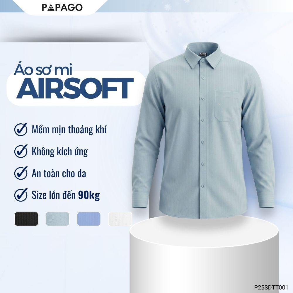 [MỚI] Áo Sơ Mi Nam Trung Niên Thêu logo PAPAGO Dài Tay Form Rộng - P25SDTT001