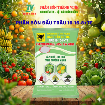 Phân Bón Đầu Trâu NPK 16-16-8+TE, Chuyên dùng cho rau màu, hoa, cây kiểng (chia nhỏ từ bao 25kg)