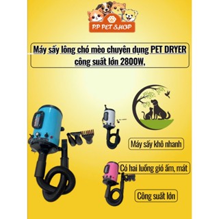 Máy sấy lông thú cưng chó mèo công suất lớn 2800W, sấy thổi khô nhanh với gió ấm