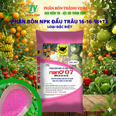 Phân NPK đầu trâu 16-16-16+TE (Loại Đặc Biệt) Chuyên dùng cho cây ăn trái (chia từ bao 25kg)