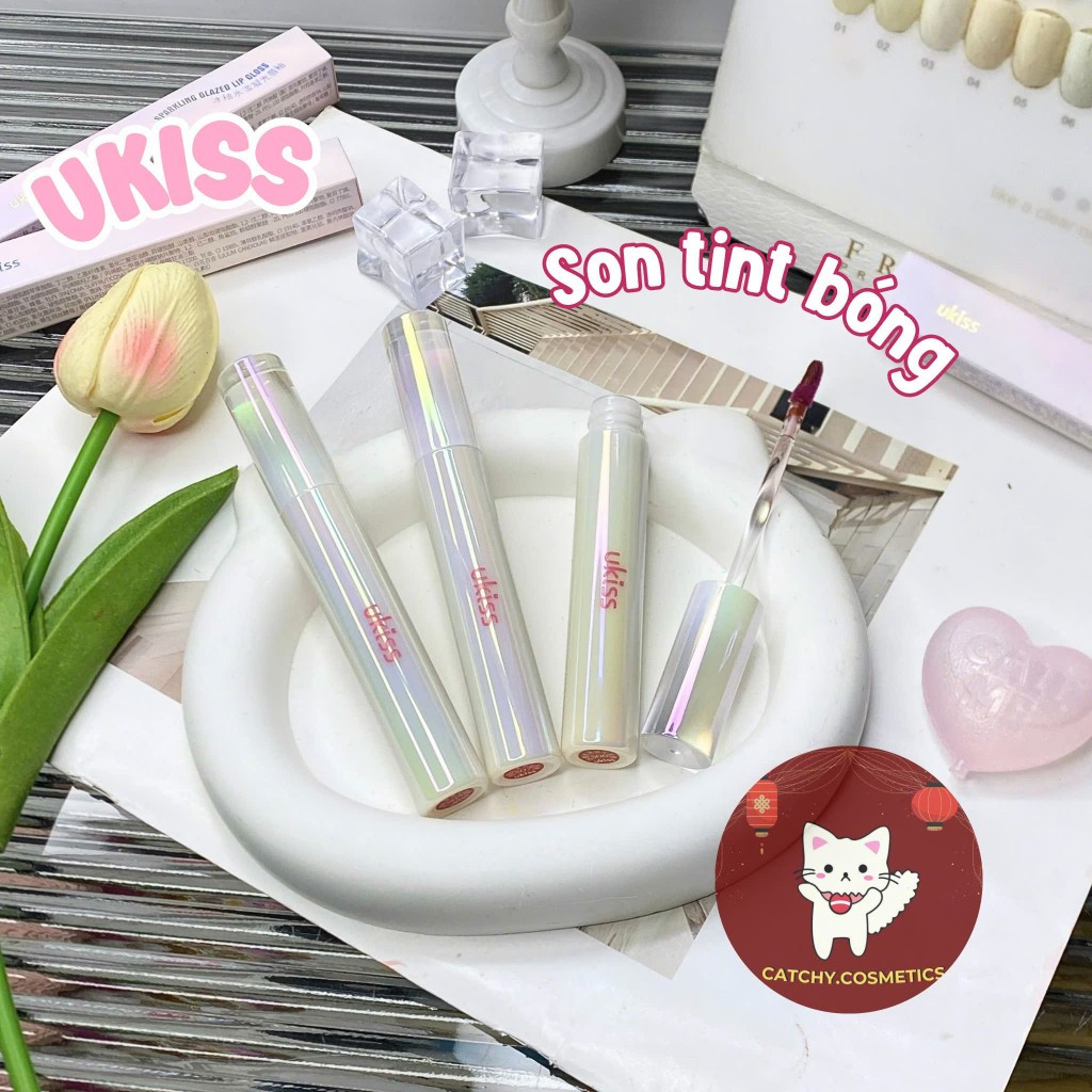 [UKISS] Son Tint Bóng Ukiss Vỏ Tím Pastel Tạo Hiệu Ứng Căng Bóng Môi, Sparkling Glazed Lip Gloss, 3g