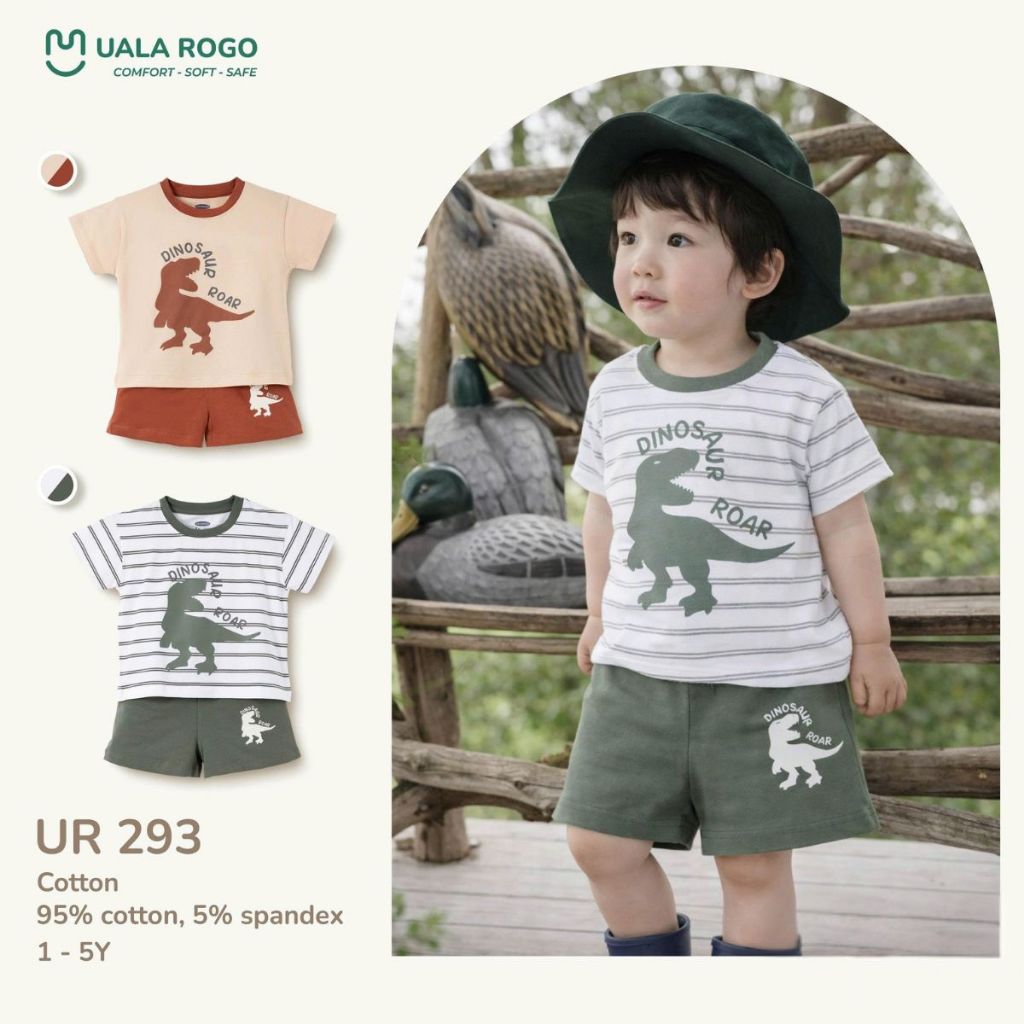 Bộ quần áo cộc tay cho bé Ualarogo 1-5 tuổi vải Cotton co giãn thấm hút thoáng mát UR 293