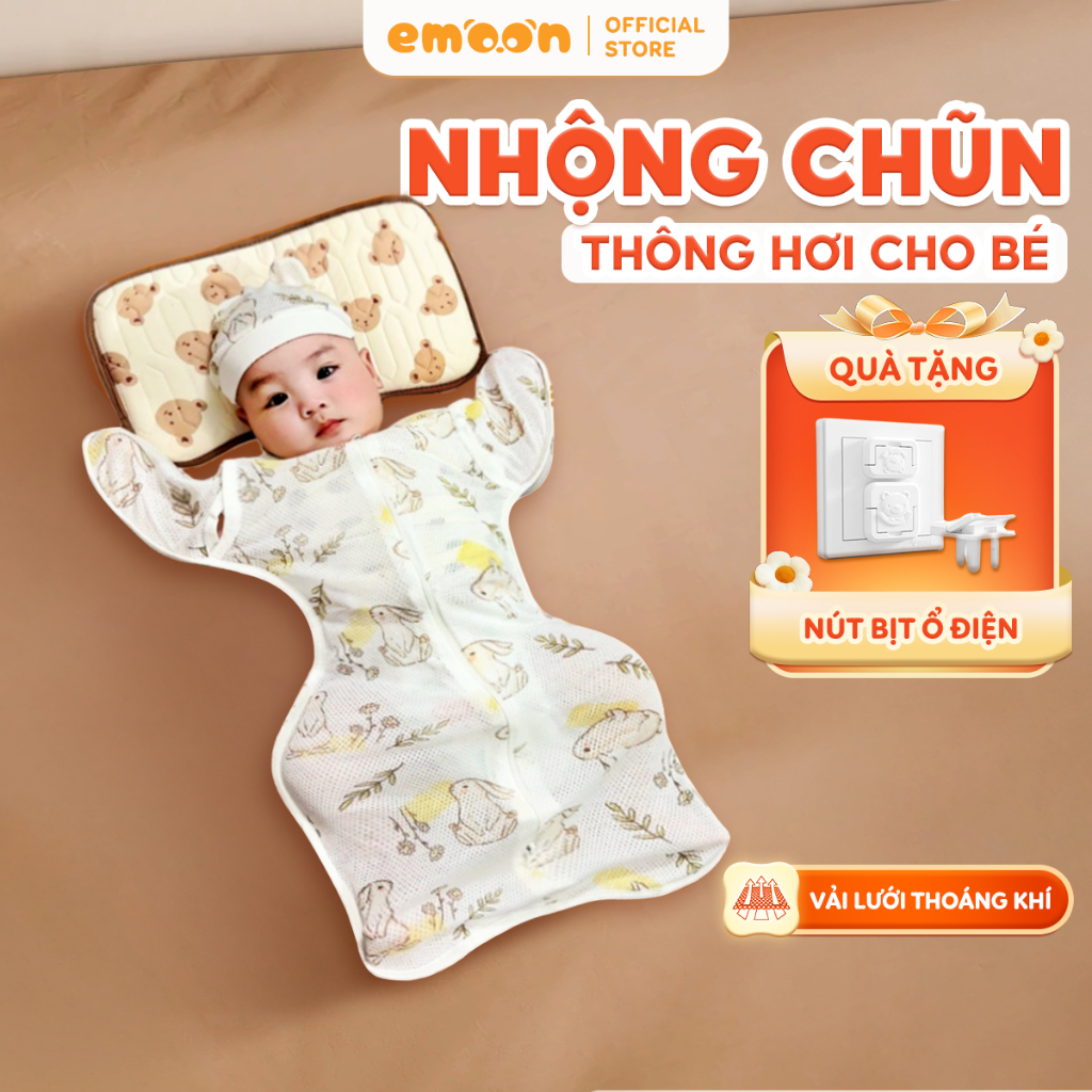 Nhộng chũn thông hơi mở tay Emoon chất liệu tơ tằm kháng khuẩn, thoáng khí, co giãn có khóa 2 chiều tiện lợi