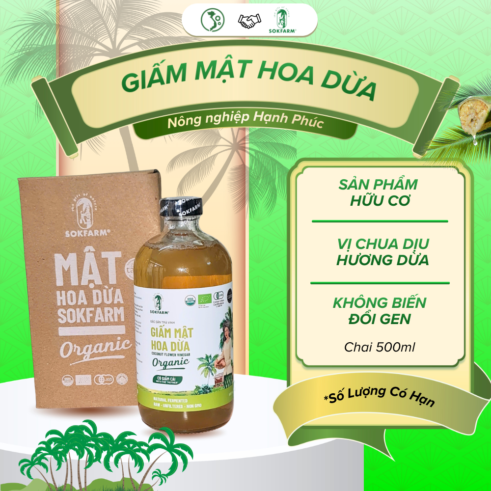 Giấm mật hoa dừa hữu cơ Sokfarm chứa giấm cái tự nhiên giúp cải thiện hệ tiêu hóa, thanh lọc cơ thể