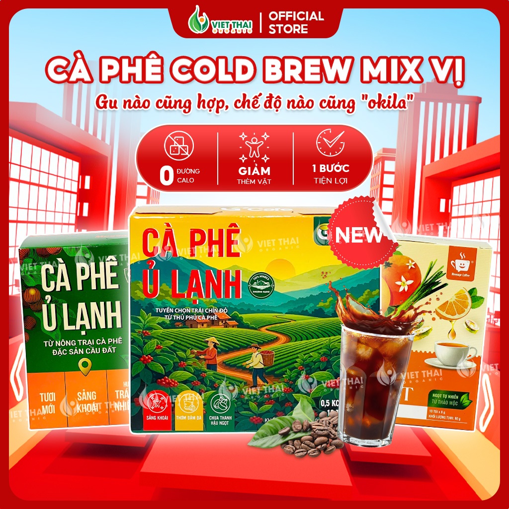 Cà Phê Ủ Lạnh Cold Brew Ăn Kiêng - Cafe Túi Lọc 100% Arabica Nguyên Chất Detox Message Coffee